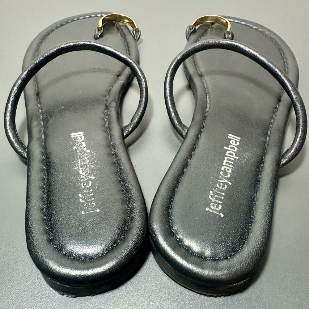 JEFFREY CAMPBELL Binny Toe Loop Sandals in Black and Gold - Picture 4 of 8